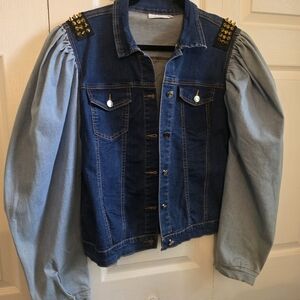 Studded Denim Jacket with Puff Sleeves